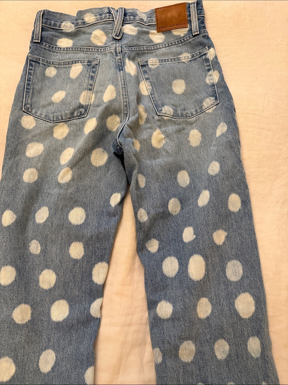 Point Sur for J. Crew Blue Denim Relaxed Leg Jeans with White Polka Dots size 27 - Picture 9 of 11